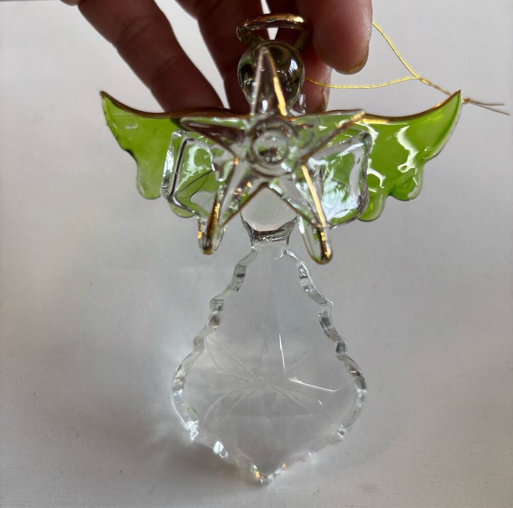 Glass Angel Ornament with Green Wings and Star